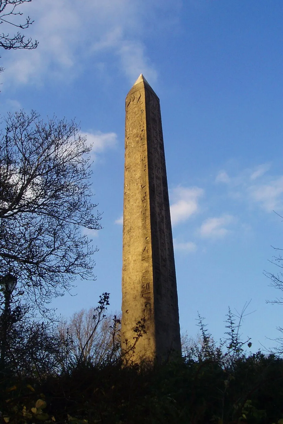 The Obelisk, also called Cleopatra's Needle, rising against a blue sky in Central Park
