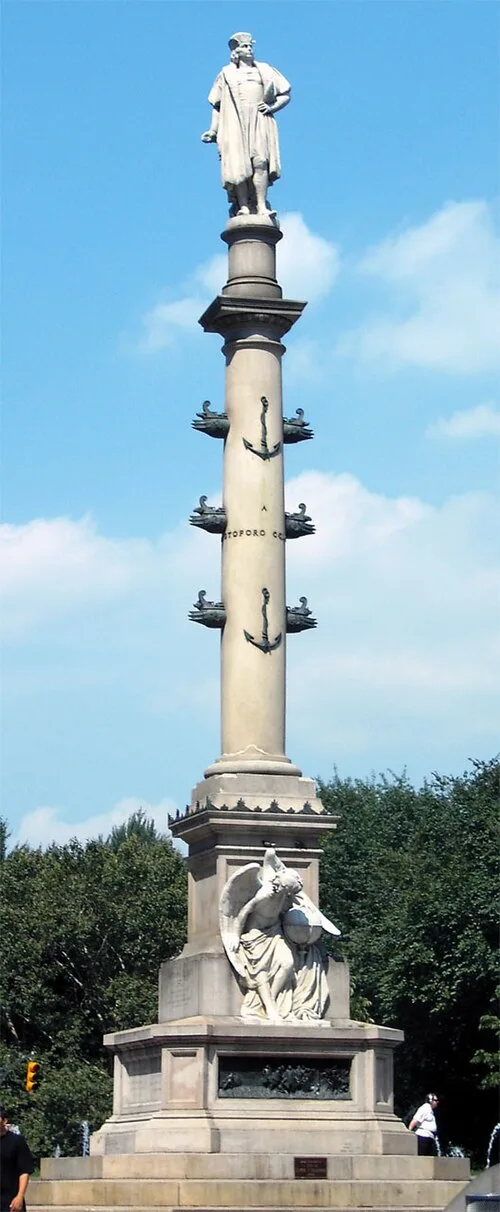 The Columbus Monument column at Columbus Circle, topped by a statue of Christopher Columbus