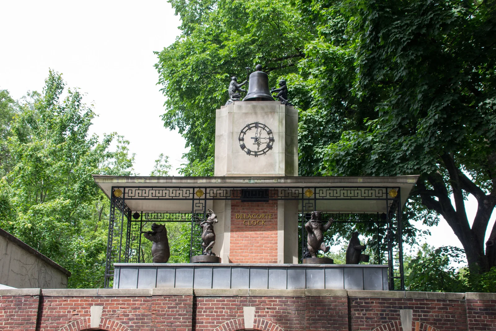 The Delacorte Clock at the Central Park Zoo, with bronze animal musicians beneath a bell and clock face